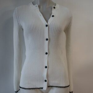 Womens Proenza Schouler White Black Crew Neck Cardigan Sweater M